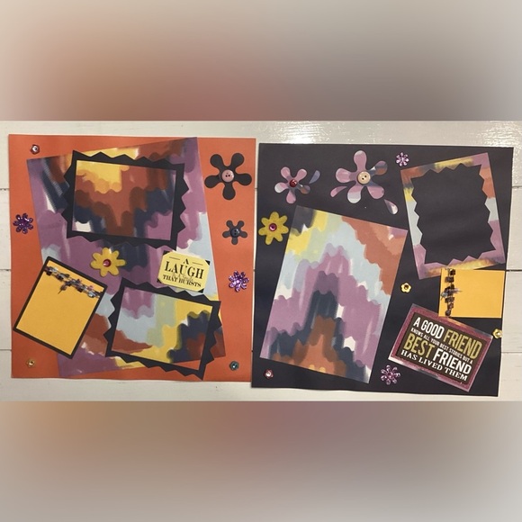 12x12 Pre-Made Friends Colorful Scrapbook Pages Set (4 pages) - Picture 5 of 7